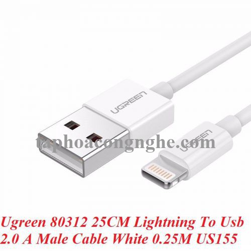 Ugreen 80312 25CM màu trắng cáp Lightning ra Usb 0.25M có chíp MFI chính hãng US155 30080312